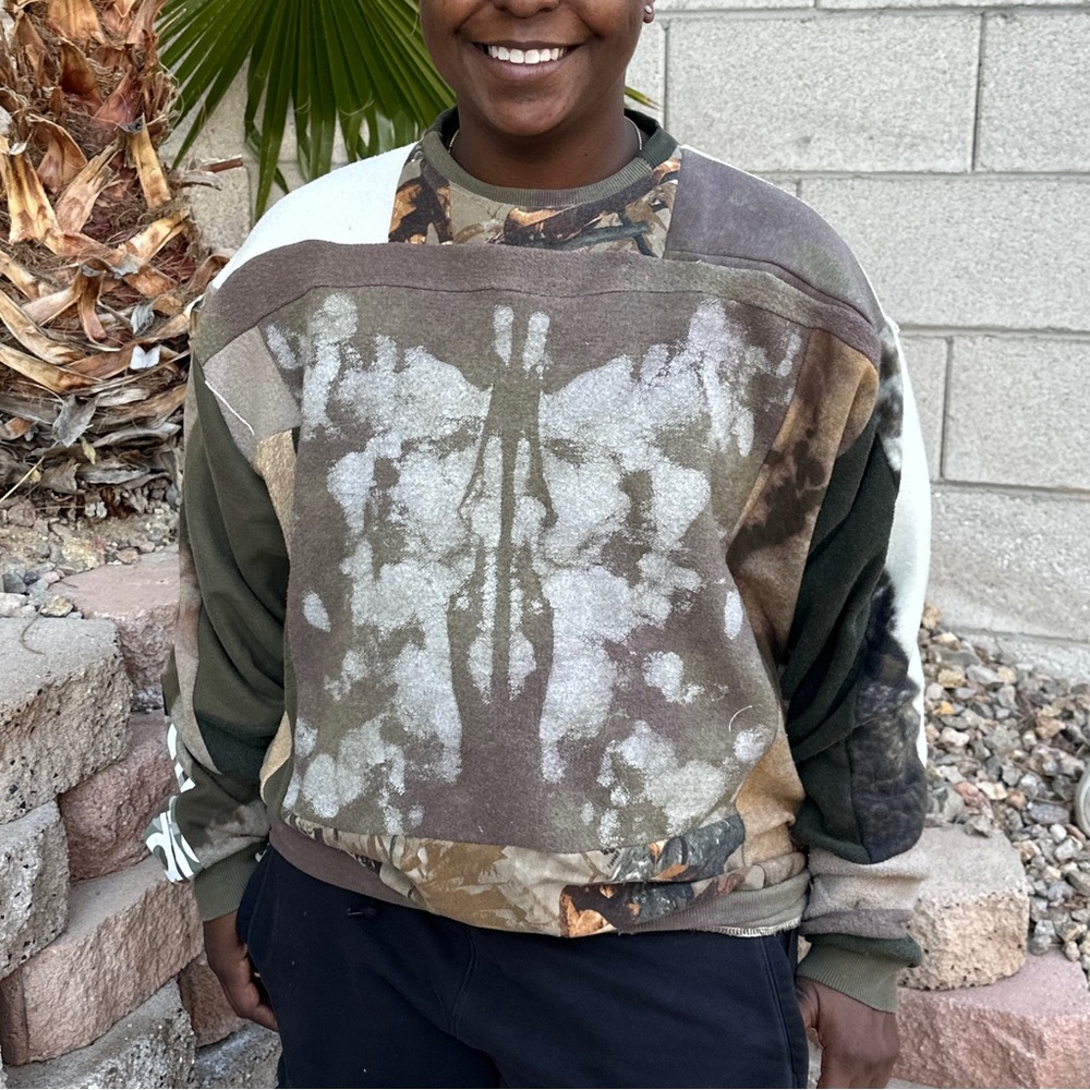 OOAK Upcycled patchwork Rorschach ink blot  colorblock Sweatshirt - XL